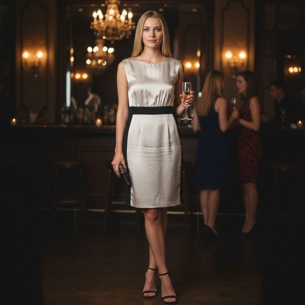 The Limited Silver Metallic Shimmer Dress with Black Trim womens size 0